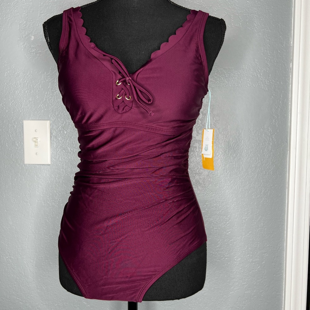 Burgundy One Piece Bathing Suit